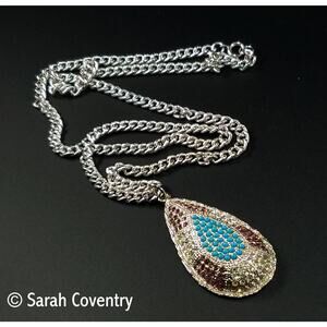 Vintage Sarah Coventry Shangri La Teardrop Rhinestone Pendant Necklace